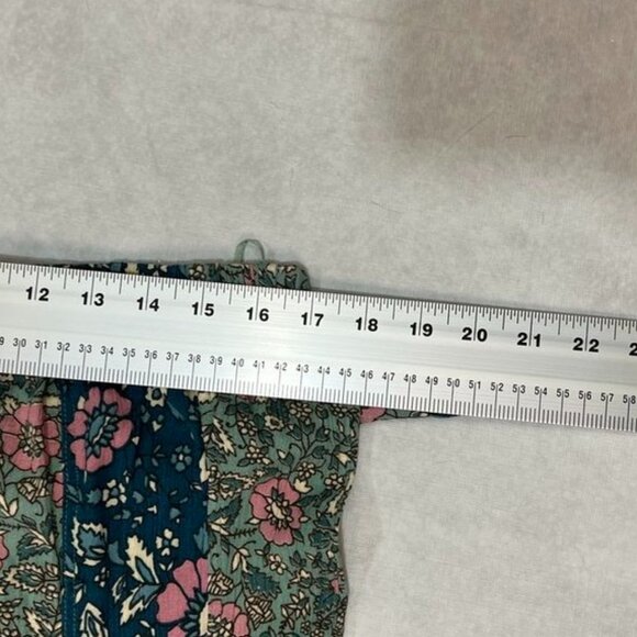 Free People Bali Sultry Boho Floral Flare Pants Teal Pink Green M Perfect Gift - Picture 12 of 13